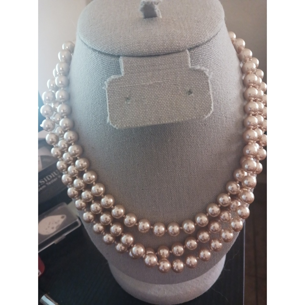 Vintage Single Strand Faux Glass Pearl Necklace Champagne Cream 29 Inch